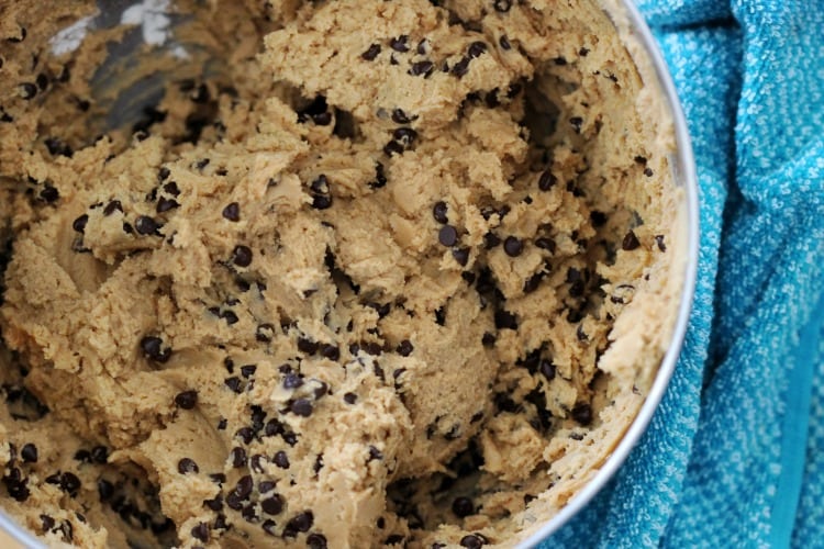 bowl of peanut butter chocolate chip cookie dough