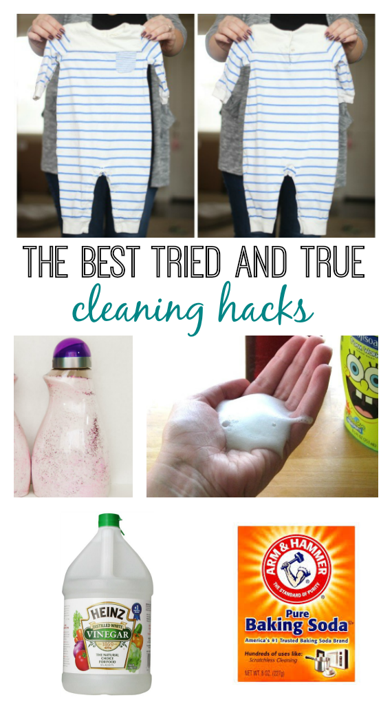 collage of cleaning hack photos