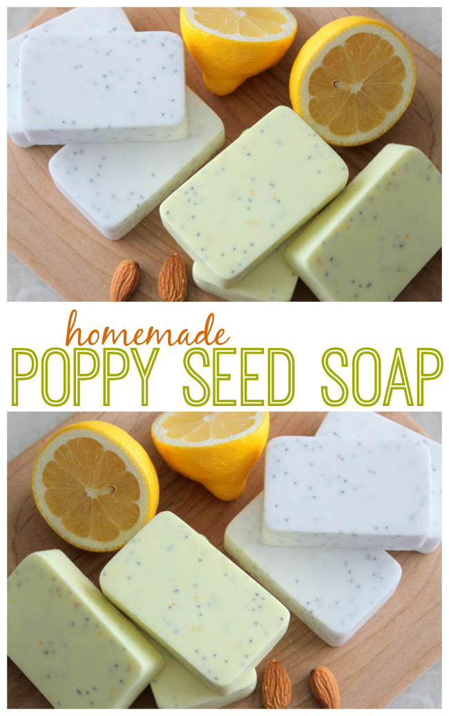 collage of poppy seed soap photos