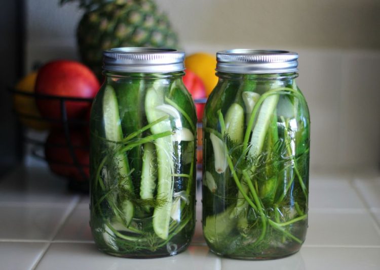 pickles in jars on counter