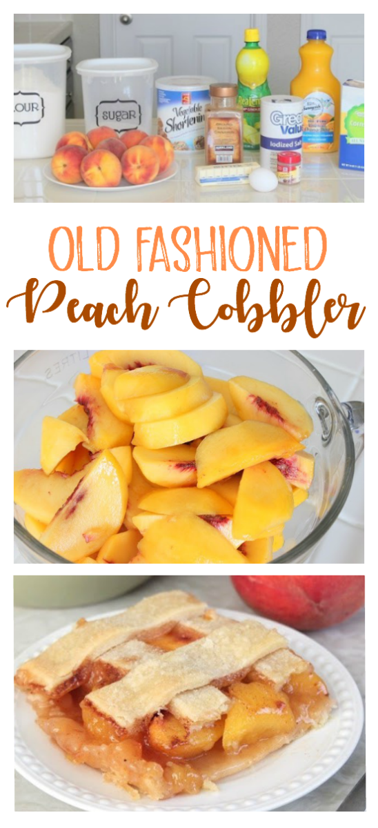 collage of peach cobbler