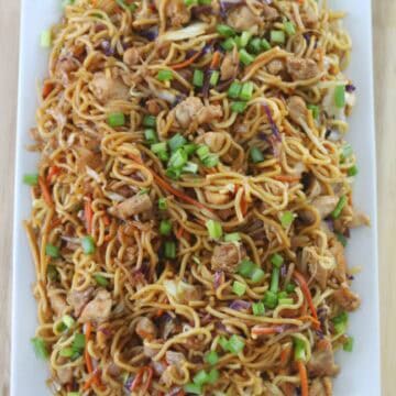 platter of homemade chicken chow mein