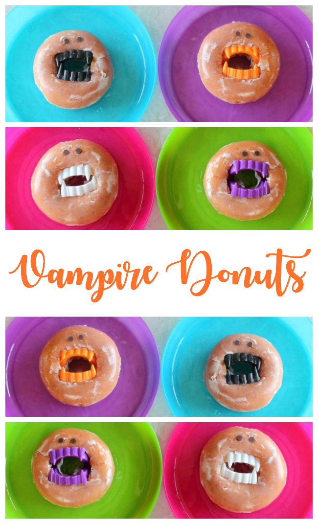 Are you ready to make the SILLIEST not-so-spooky Halloween treats? These vampire donuts come together in about 30 seconds. So easy and fun!