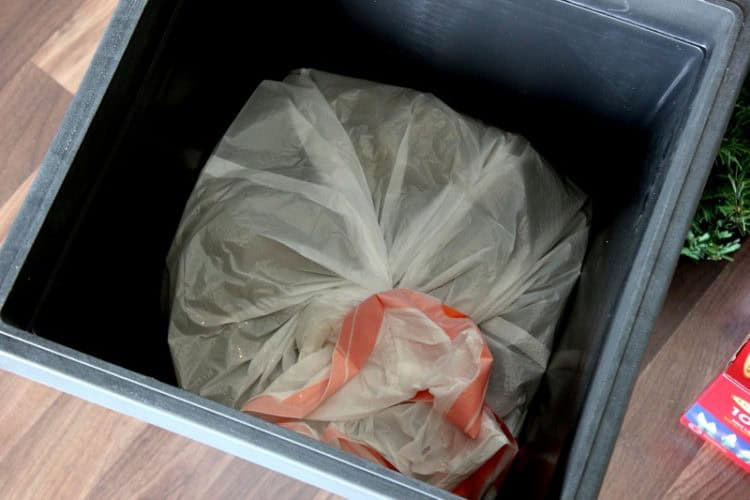 Bag of bricks inside pot.