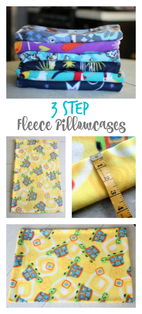 collage of fleece pillowcase photos