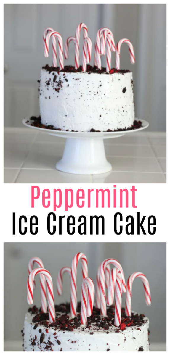 peppermint cake on cake stand