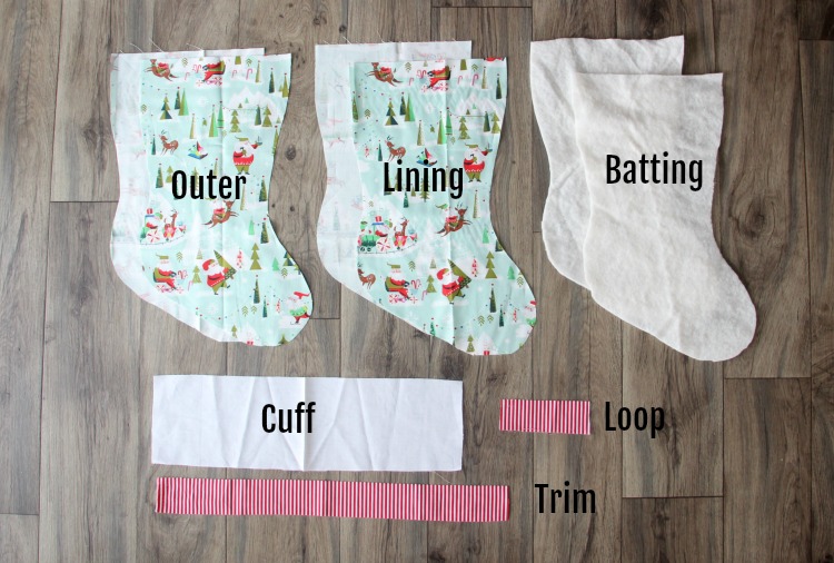 fabric pieces for christmas stocking pattern