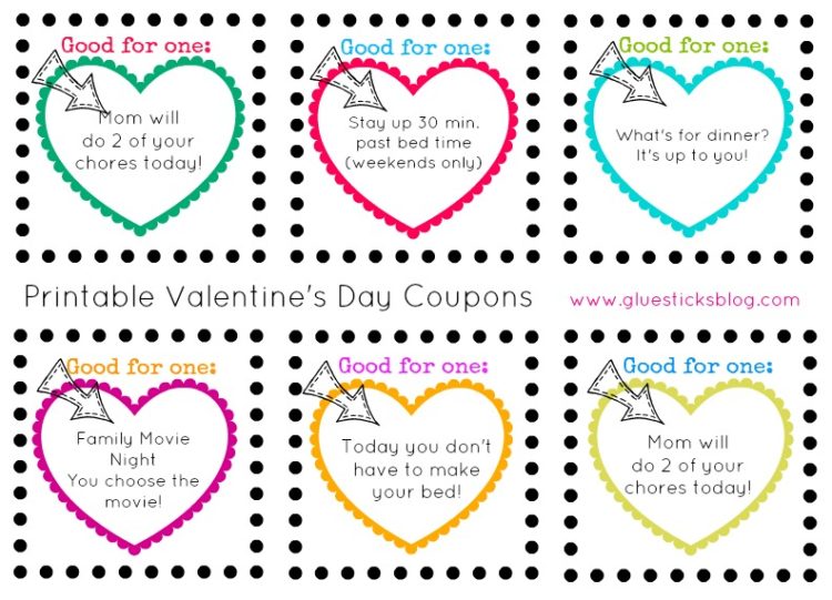 Printable Valentine's Day Coupons for Kids {Printed or Blank} Gluesticks