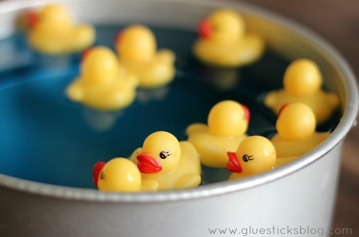 rubber ducks in cake pan