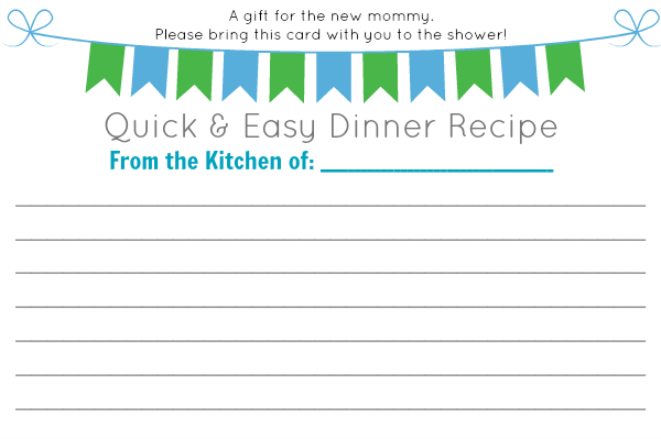 baby shower dinner recipe card