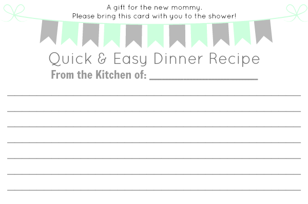 baby shower printable recipe card