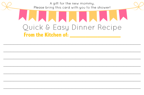 baby shower printable recipe card