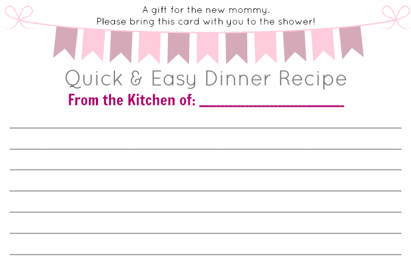 baby shower printable recipe card