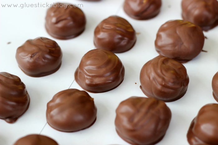 chocolate caramels on parchment paper