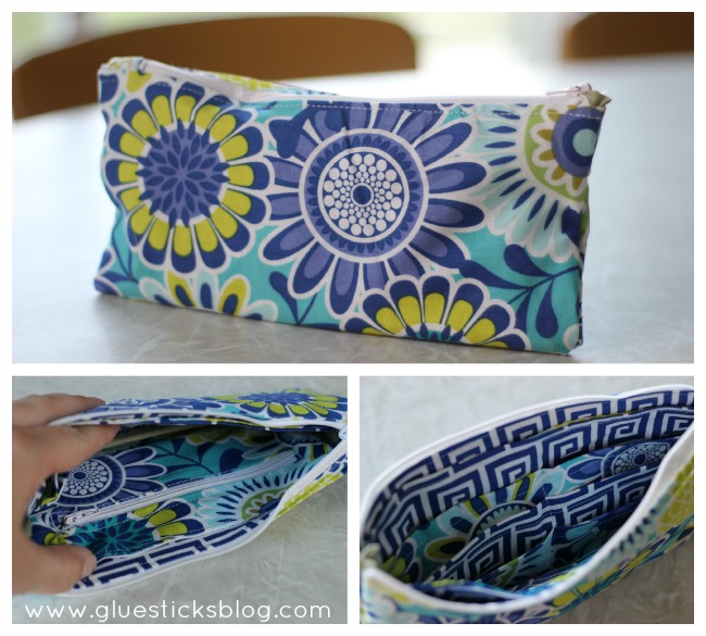fabric wallet with blue floral fabric