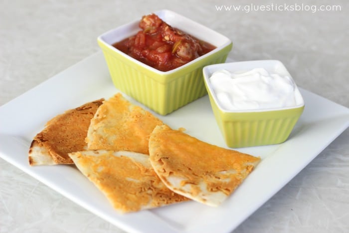 Cheesy Chip Dippers: Crunchy Cheesy Chips are the perfect after school snack. Golden cheese on a tortilla, served with your favorite dipping sauces. Use whatever variety of cheese you'd like!