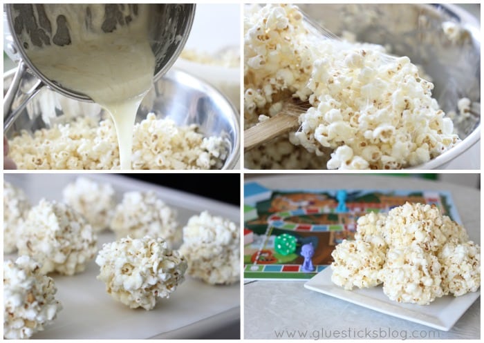 popcorn balls on baking sheet