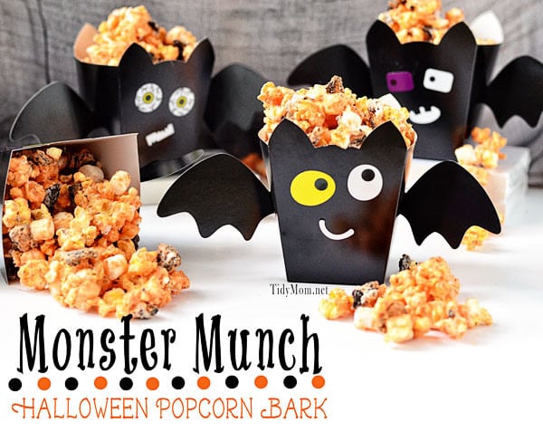 popcorn in bat treat cups for halloween classroom parties