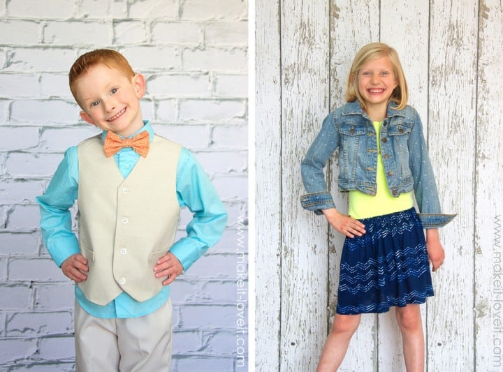 girl in skirt and boy in vest