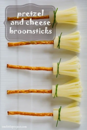 pretzels and cheese stick brooms for halloween treats