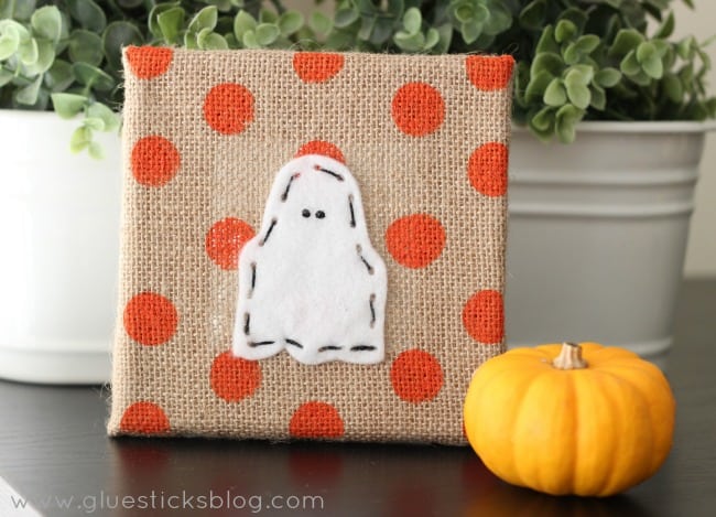 ghost lacing craft glued to burlap square