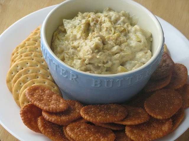 Hot Artichoke Dip in bowl