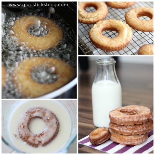 sour cream donuts in glaze and being fried