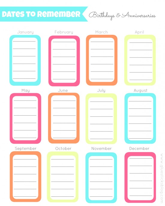 Dates to Remember printable