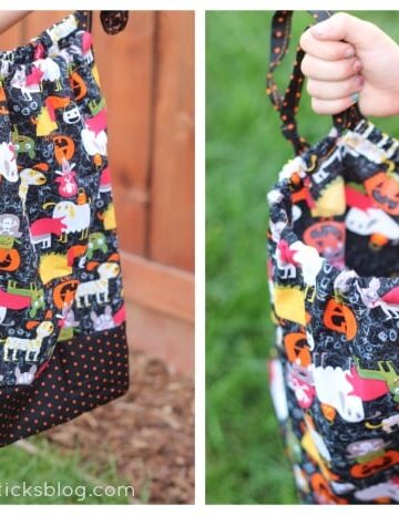 fabric trick or treat bag with drawstring closure