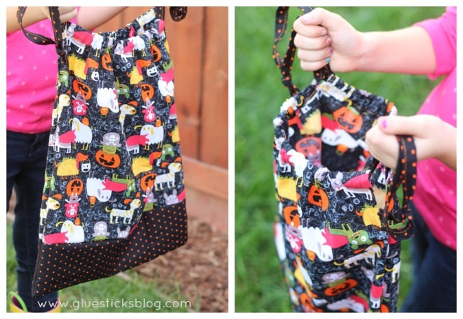 fabric trick or treat bag with drawstring closure