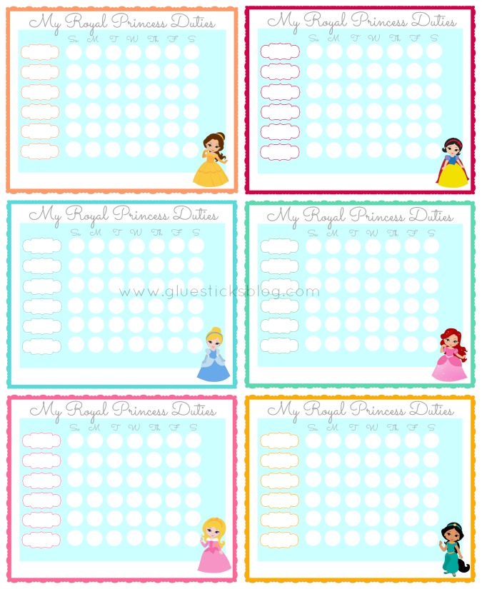 6 princess chore charts