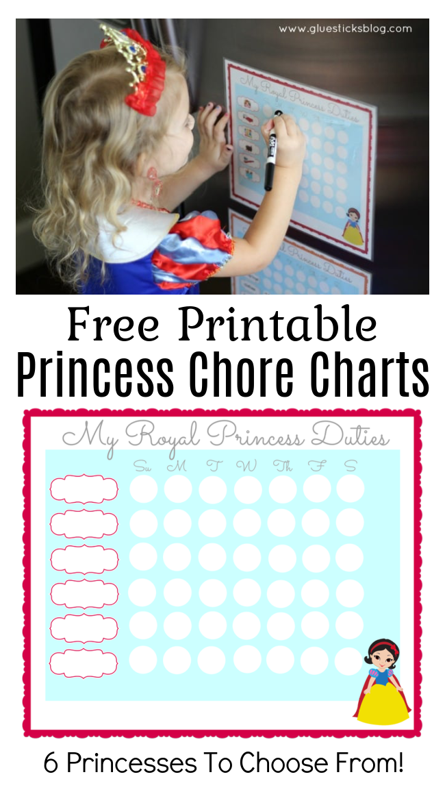 printable princess chore chart on refrigerator
