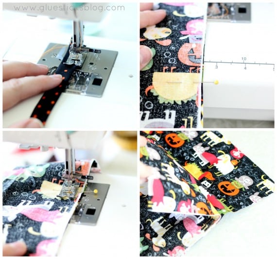 sewing machine stitching halloween treat bags