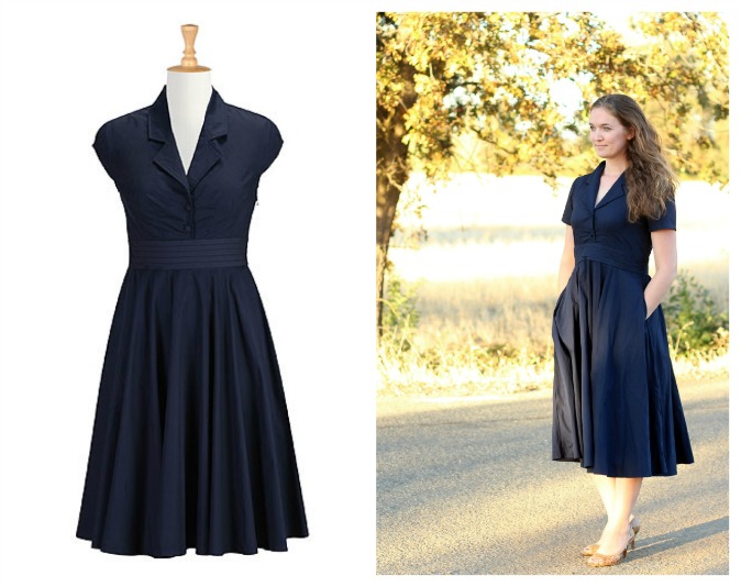 woman wearing navy blue short sleeved dress