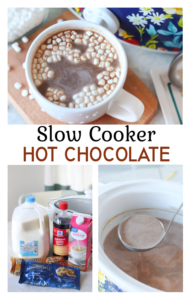 collage of slow cooker hot chocolate images