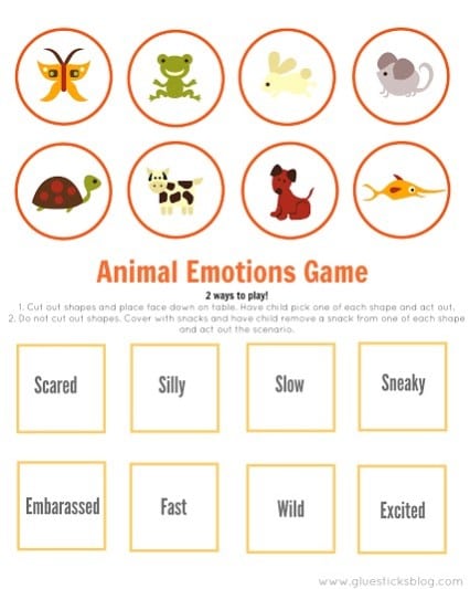 Everyday animal emotions game printable