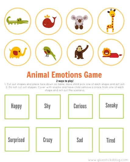 Printable Animal Emotions Game for Kids - Gluesticks Blog