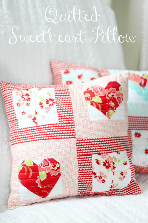 "Sweetheart" is a Free Valentine's Day Quilted Pillow Pattern designed by Brandy from the Gluesticks Blog!