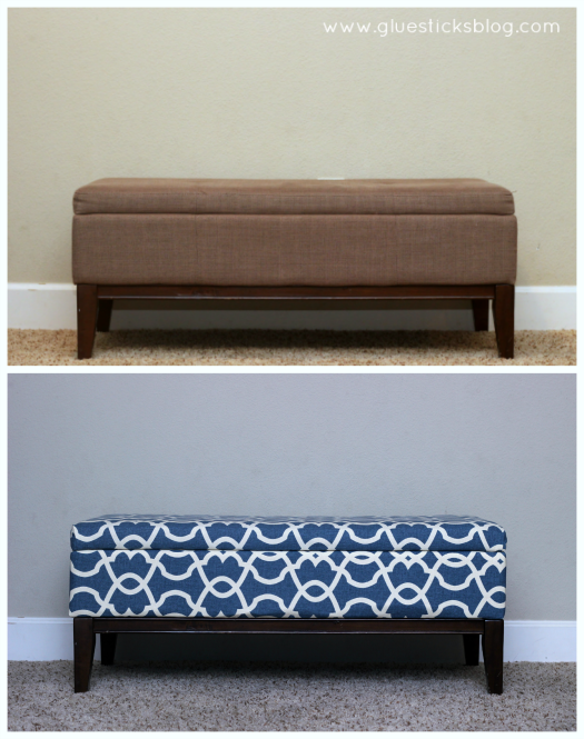 These step by step photos will show you how to reupholster a storage ottoman the quick and easy way! Breathe new life into an old ottoman with new fabric! This two hour project is great for beginners.