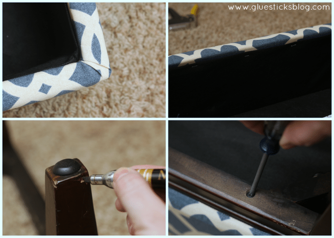 These step by step photos will show you how to reupholster a storage ottoman the quick and easy way! Breathe new life into an old ottoman with new fabric! This two hour project is great for beginners.