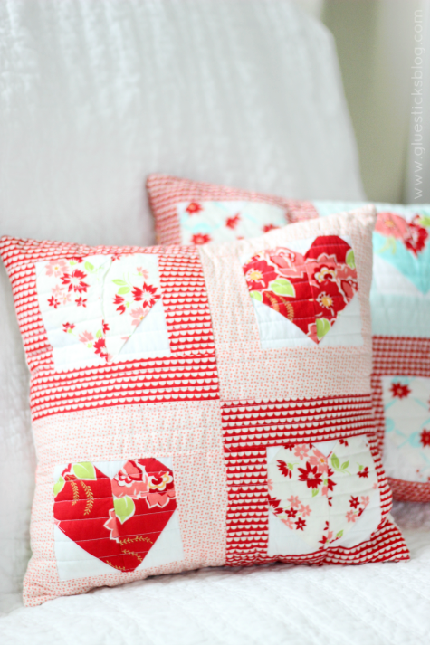 quilted heart pillow on chair