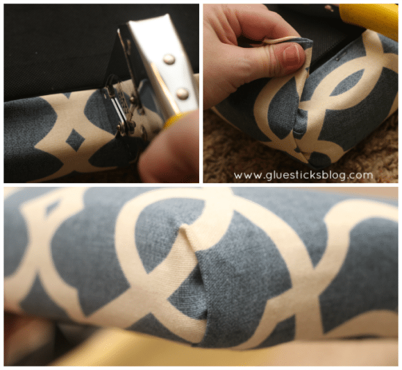 These step by step photos will show you how to reupholster a storage ottoman the quick and easy way! Breathe new life into an old ottoman with new fabric! This two hour project is great for beginners.