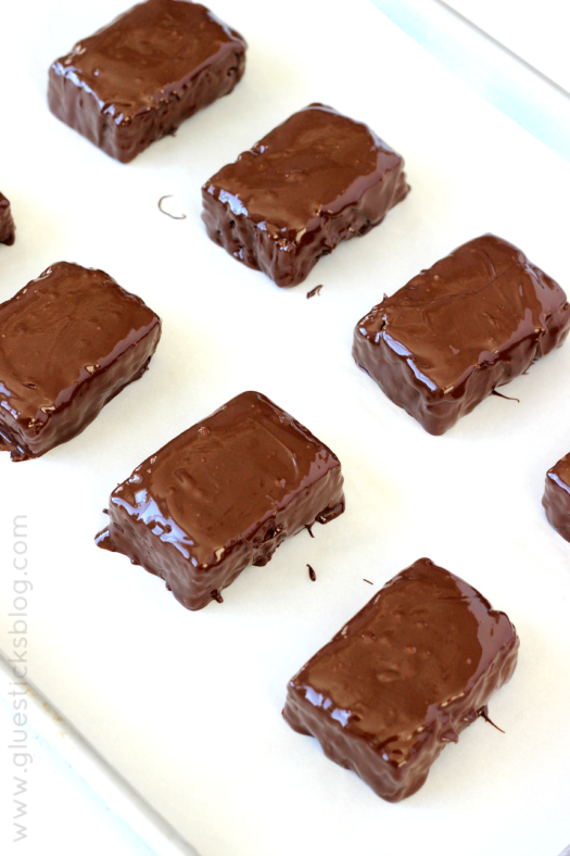 Chocolate Butterscotch rice krispies on parchment paper