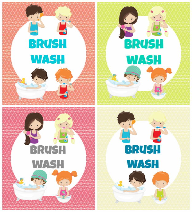 kids bathroom printables collage