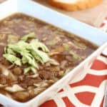 Bowl of corned beef and cabbage soup.