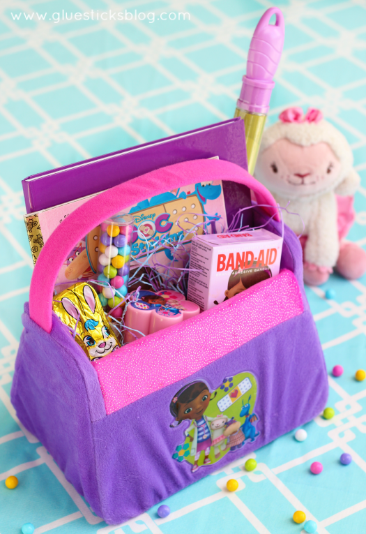 So many cute Easter basket ideas for girls who love Disney Junior and Doc McStuffins! Mini nail polish, stuffed lamb, coordinating fillers and a journal!