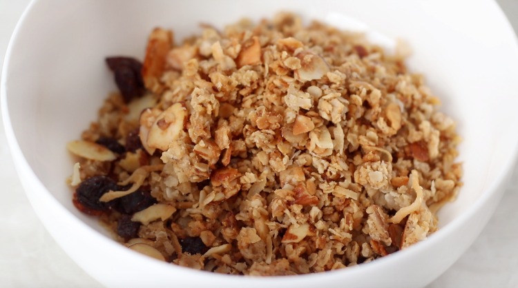 granola in cereal bowl