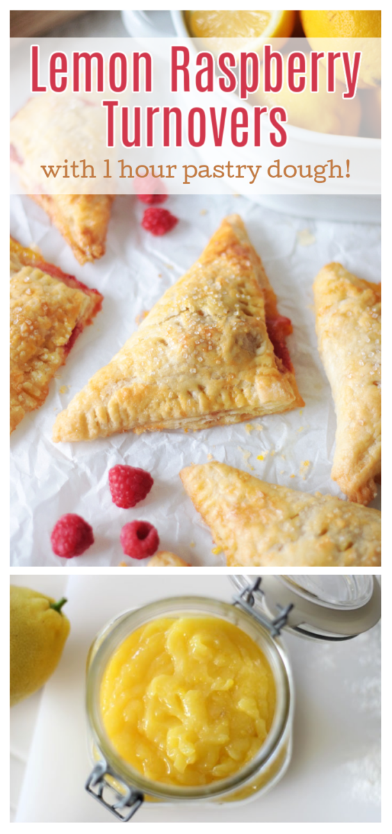 jar of lemon curd and raspberry turnovers on parchment paper