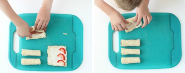 "Sushi" sandwich rolls ups are a quick and easy recipe for kids! A great intro to cutting skills and flavor combinations.