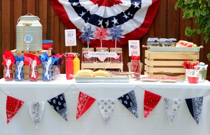 table with red white and blue decor